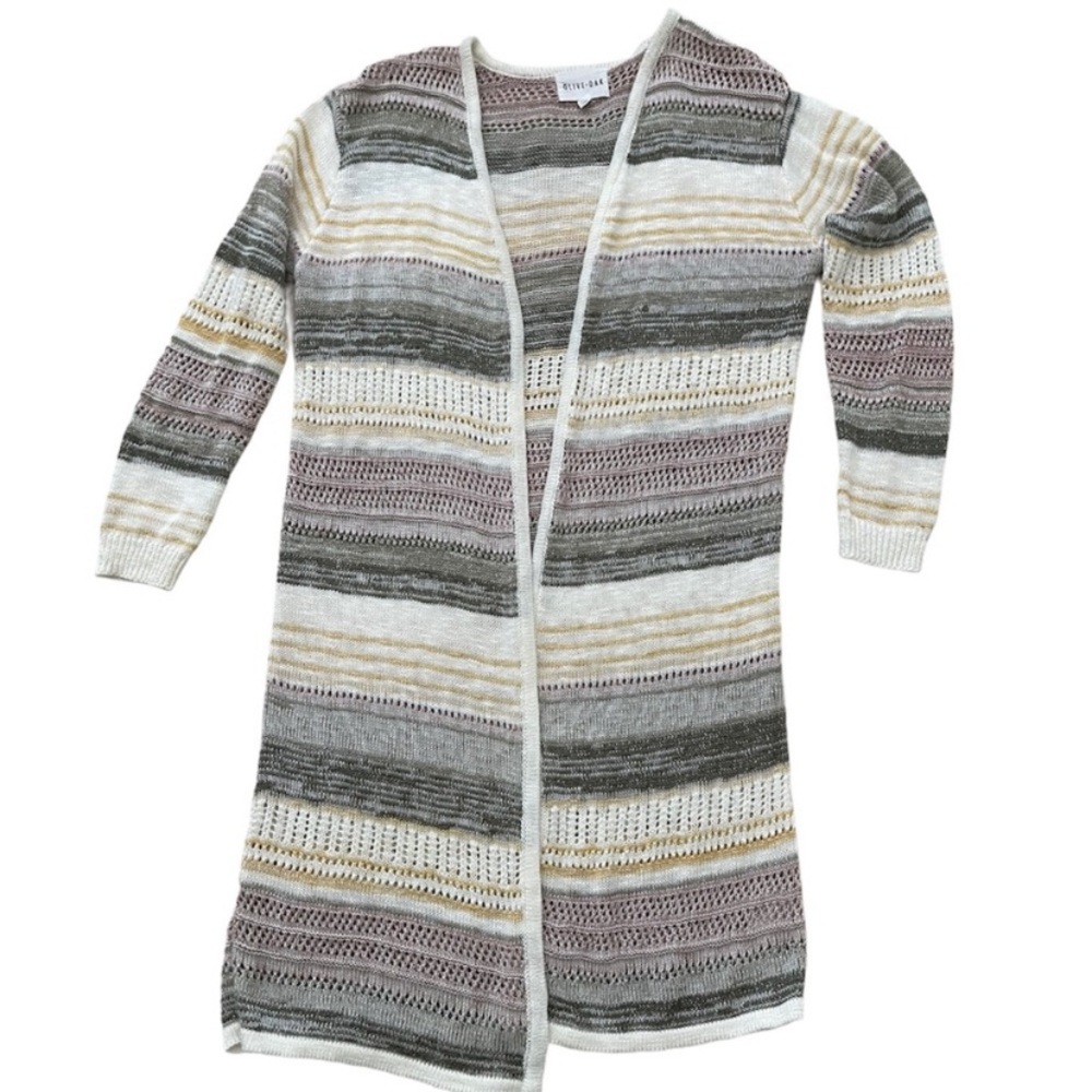 🎄Olive + Oak • Open Front Knit Striped Duster Cardigan • L